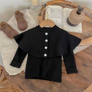 Lemon Green Girls' Sweater Baby Children's Trendy Cape Knitwear Wholesale Dropshipping Thickened Warm Version