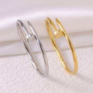 European and American Classic Smooth Nail Bracelet for Women, Titanium Steel Hot-Selling Adjustable 18K Stainless Steel Bracelet Jewelry