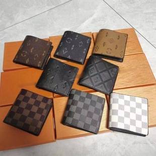 New Foreign Trade Cross-Border Men's Wallet with Multiple Card Slots, European and American Classic Popular Card Holder, Plaid Short Wallet for Business
