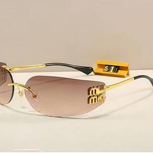 Zhang Yuanying's Same Style High-Appearance Frameless Brown Sunglasses for Women, Foreign Trade Miu Miu Smua51S Sunglasses