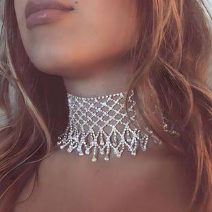 Distinctive Creative Fashion Women Necklace European and American Full Diamond Retro Exaggerated Water Drops Diamond Tassel Necklace Fashion Jewelry