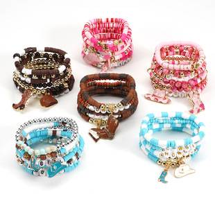 New Personalized Western Cowboy Style Fashion Jewelry Letter Beads Beaded Soft Clay Elastic Rope Stackable Bracelet for Women