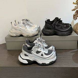 2025 Autumn and Winter New Retro Old Dirty Dad Shoes Women's Mesh Thick-Soled Casual Sports Shoes Trendy