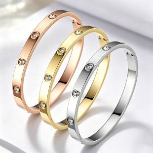 Stainless Steel Bracelet for Women, High-End 18K Gold Non-Fading Clasp, 6mm Ten-Diamond Fashion Light Luxury Rose Gold Bracelet