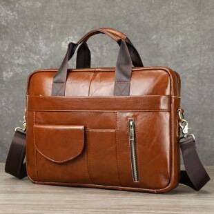 Genuine Leather Men's Business Briefcase, Large Capacity Computer Briefcase, First-Layer Cowhide Business Bag, Cost-Effective Handbag
