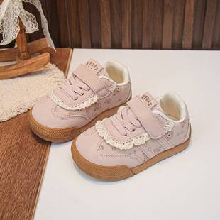 Children's German-style training shoes 2026 spring and autumn new model for girls, small floral casual sneakers with soft soles, sweet little white shoes for toddlers