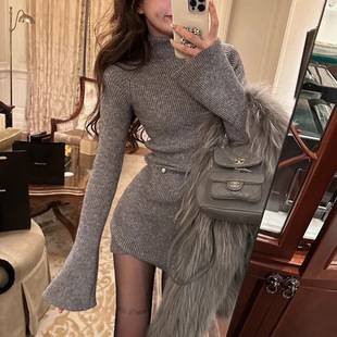 High Collar Knitted dress Children Autumn and Winter 2024 New High-end Sense Small Inner Base Hip Skirt
