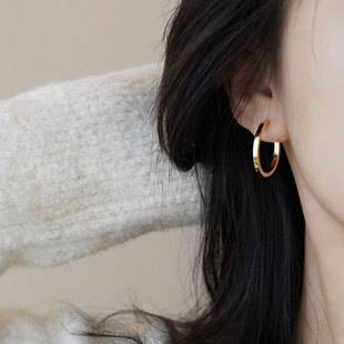 Sterling Silver s925 Light Luxury Circle Earrings Women's Ear Buckle Advanced Sense Ear Jewelry Circle Cold Wind and Plain Ring Earring Stud