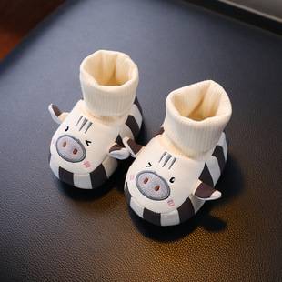 Autumn and Winter Newborn Baby Socks Shoes Children's Warm Foot Cover Cartoon fleece-lined Thickened Soft Bottom Non-slip Non-dropping Toddler Shoes