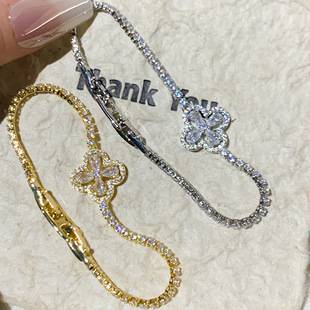 Real Gold Electroplated Zircon Flower Geometric Bracelet Personality Design Sense Snap Bracelet Fashion Trendy Jewelry Wholesale Women