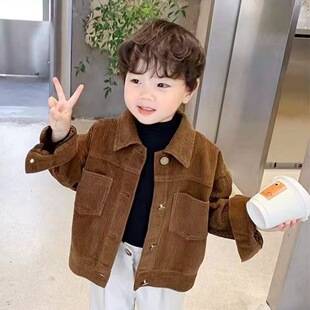 New autumn collection: thin outerwear for boys, featuring a fleece-lined design, Korean-style corduroy casual jacket, stylish and versatile top