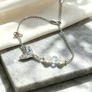 Sweet Atmosphere Fishtail Beaded Cat's Eye Stone Bracelet, Fashionable and Exquisite, Trendy and Versatile, Light Luxury Style Niche Jewelry
