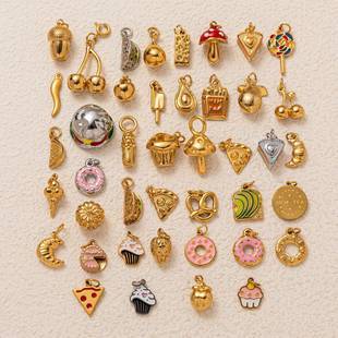 New European and American Cross-Border Stainless Steel Cake and Pizza Pendant DIY Accessories Vacuum Electroplated with 18K Gold