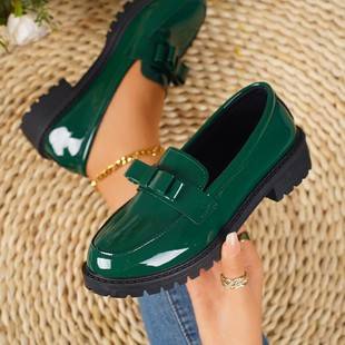 Large Size Loafers for Women 2025 Spring and Autumn French Style Small Leather Shoes British Style Flat Shoes Women's Shoes Red Single Shoes