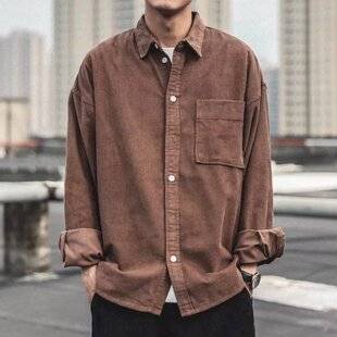 vintage American-style Corduroy Loose Shirt Men's Long-sleeved Japanese Style Trendy Brand Ins Corppie Handsome Workwear Shirt Jacket