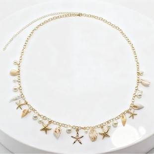 Bohemian Summer Beach Shell Waist Chain Seaside Travel Imitation Pearl Starfish Conch Pendant Body Chain European and American