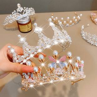Girls' Birthday Crown Headwear Female Princess High-end Crown Hair Clamp Hair Hoop Children's Performance Little Girl Headband Hair Accessories