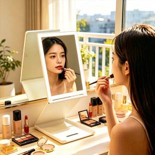 Led Lightweight 70% off Foldable Touch Screen Makeup Mirror with Light, Flip-Top Portable Desktop Makeup Mirror for Streamers