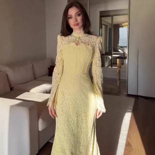 Luxury Lace Autumn Victorian Style Long-Sleeve Long Dress 2025 European and American Amazon