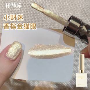 Isa Little Fortune Cat Eye Gel in Champagne Gold with Coarse Magnetic Powder for Nail Art, Sparkling Glass Beads Cat Eye Nail Polish Gel