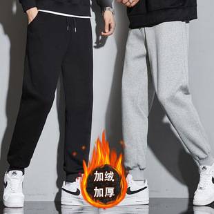 Autumn and Winter Fleece-Lined Pants Men's Sports Pants Loose Joggers Solid Color Simple Sweatpants Wholesale Fleece-Lined Thickened