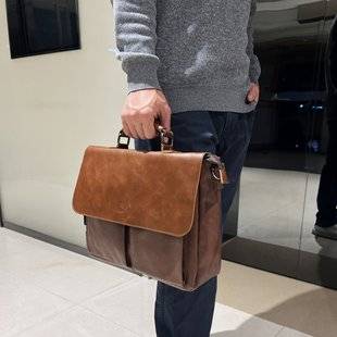 2026 Trendy Japanese and Korean Men's Handbag Business Casual Shoulder Crossbody Briefcase Retro Computer Document Messenger Bag