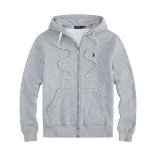 Cross-border exclusive supply of RL men's pure cotton hooded sweatshirt with zipper, solid color, embroidered pony logo, foreign trade casual hoodie