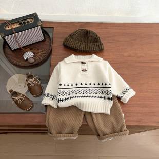 Korean Style Lazy Style Soft Waxy Knitwear Winter Clothing for Boys and Girls, Stylish Polo Collar Thickeneded Knitwear, Baby Fashion Clothes