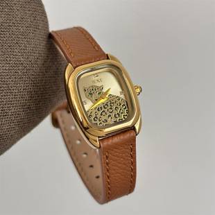 Ieke Square Tiger and Leopard Print Leather Watch for Women, Light Luxury, Niche, Fashionable, High-End, Unique, Popular on Cross-Border Live Sales