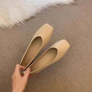 Super Soft Lambskin~6Cm Height-Increasing Shoes for Petite Women, Shallow Mouth, Chunky Heel, Square Toe, Granny Shoes, Soft Sole Loafers