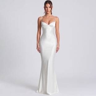 European and American cross-border e-commerce 2026 new satin spaghetti-strap long dress, figure-hugging mermaid-style evening gown
