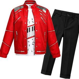 The Road to Superstar Status: Michael Jackson Stage Costume Cosplay Red Leather Jacket Role Play Cosplay Outfit