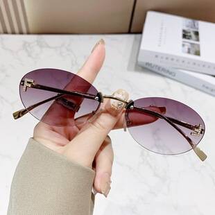 2025 new frameless sunglasses letter F diamond oval frame fashion sunglasses European and American trend small frame decorative