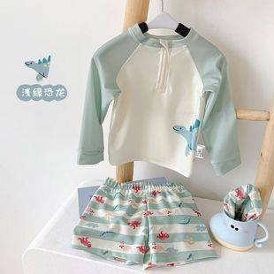 Children's Swimwear Two-Piece Set for Boys, Baby Summer Swimming Trunks, Shark Design, Sun-Protective Long-Sleeve Swimsuit for Toddlers and Kids