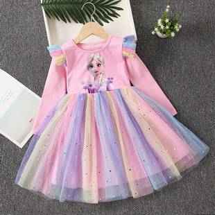 Girls' Dress 2026 New Style Baby Girl Elsa Princess Dress Long-Sleeved Baby Dress Kidsren's Spring & Fall Clothing