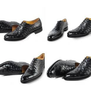 Genuine ostrich leather pointed-toe shoes, Norwegian stitching, handcrafted Goodyear welted men's high-end ostrich leather shoes