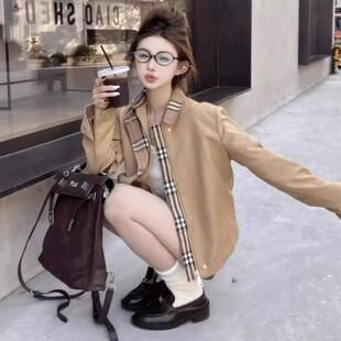 New autumn/winter collection: Tokyo Sunset khaki plaid trench coat jacket, women's short style, French chic top