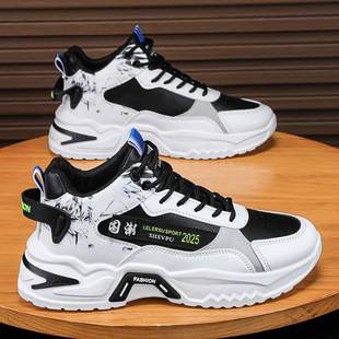 Spring Men's Shoes 2026 New Model Youth Casual Sports Thick-Soled Running Height-Increasing Student Mid-Top Dad Shoes for Jogging