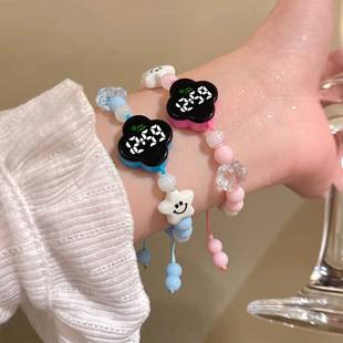 New four-leaf clover LED electronic watch for women, beaded bracelet, ins-style student and children's watch manufacturer