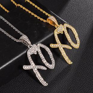 Environmentally Friendly Alloy Material Cross-Border High-End Jewelry Full of Diamond Design Light Luxury Niche Letter Pendant Necklace Women Wholesale