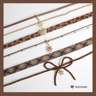 Barn Style Necklace Brown Mocha Pendant Color Contrast Velvet Neck Strap Neck Chain Collar Choker Chain Necklace Women