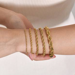 Titanium steel twist bracelet thick 2/3/4/5/8mm neutral ladies gold-plated stainless steel cross-border jewelry wholesale