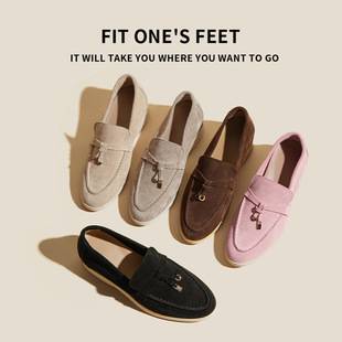 New Foreign Trade Genuine Leather Height-Increasing Lp Loafers for Women, Fashionable Versatile Slip-On Casual Flat Shoes