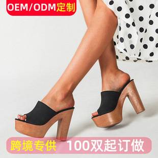 2026 New European and American Women's Shoes, High Heels, Thick Heels, Foam Soles, Half Slippers, Amazon Style, Large Size, Thick-Soled Slippers for Women, Summer