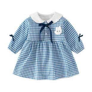 Spring and Autumn Clothing for Girls, Baby Princess Dress, Pure Cotton, Fashionable Little Girl, Cute Plaid Dress, Small Skirt