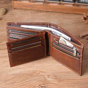Cross-Border Trend Genuine Leather Men's Trendy Short Wallet Crazy Horse Leather Niche Design Wallet Men's Small Leather Wallet