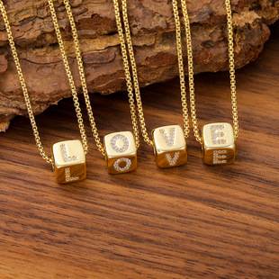 Cross-Border 9mm Micro-Paved Zircon Gold 26 English Letters Large Hole Dice Necklace Pendant DIY Bracelet with Beads