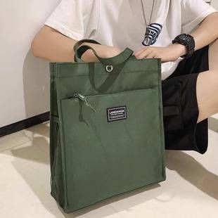 Canvas Bag Large Capacity Men's Handbag Casual Simple Men's Commuter Tote Handbag File Bag Shoulder Bag