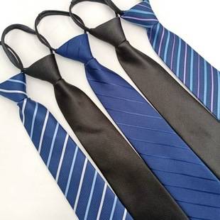 Men's Formal Business Tie Lazy Zipper Manufacturer Ready Stock 8cm Easy-Pull Stripesd Black Tie Free of Knots
