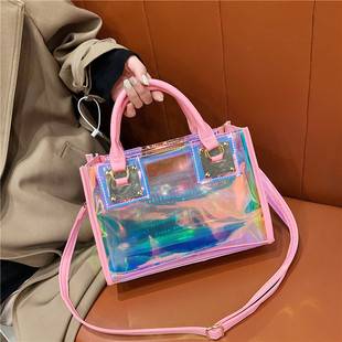 Cross-border colorful shoulder bag for women, laser-transparent niche street style trendy handbag with a unique design, crossbody mother-daughter bag
